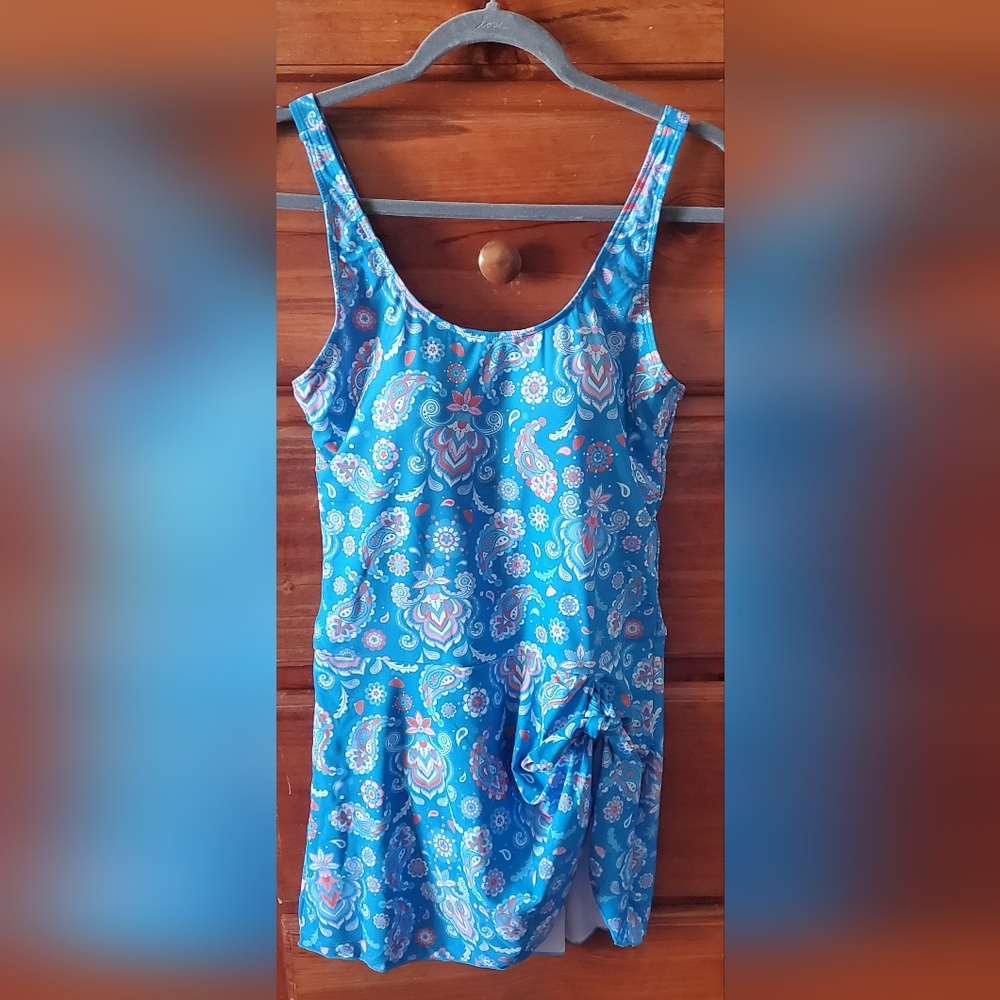 One piece swim dress light blue . Size L 12/14